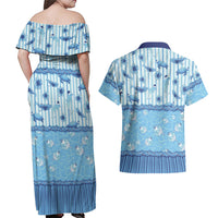 Hawaii Christmas In July Couples Matching Off Shoulder Maxi Dress and Hawaiian Shirt Sky Blue Mele Kalikimaka Sea Animals DT05 - Polynesian Pride