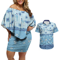 Hawaii Christmas In July Couples Matching Off Shoulder Short Dress and Hawaiian Shirt Sky Blue Mele Kalikimaka Sea Animals DT05 Blue - Polynesian Pride