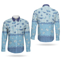 Hawaii Christmas In July Couples Matching Off The Shoulder Long Sleeve Dress and Long Sleeve Button Shirt Sky Blue Mele Kalikimaka Sea Animals DT05 - Polynesian Pride