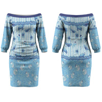 Hawaii Christmas In July Couples Matching Off The Shoulder Long Sleeve Dress and Long Sleeve Button Shirt Sky Blue Mele Kalikimaka Sea Animals DT05 - Polynesian Pride