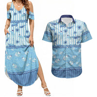 Hawaii Christmas In July Couples Matching Summer Maxi Dress and Hawaiian Shirt Sky Blue Mele Kalikimaka Sea Animals DT05 Blue - Polynesian Pride