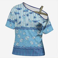 Hawaii Christmas In July Cross Shoulder Shirt Sky Blue Mele Kalikimaka Sea Animals DT05 Female Blue - Polynesian Pride
