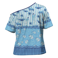 Hawaii Christmas In July Cross Shoulder Shirt Sky Blue Mele Kalikimaka Sea Animals DT05 - Polynesian Pride