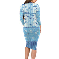 Hawaii Christmas In July Family Matching Long Sleeve Bodycon Dress and Hawaiian Shirt Sky Blue Mele Kalikimaka Sea Animals
