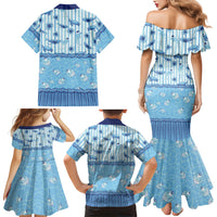 Hawaii Christmas In July Family Matching Mermaid Dress and Hawaiian Shirt Sky Blue Mele Kalikimaka Sea Animals DT05 Mom's Dress Blue - Polynesian Pride
