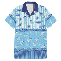Hawaii Christmas In July Family Matching Mermaid Dress and Hawaiian Shirt Sky Blue Mele Kalikimaka Sea Animals DT05 Dad's Shirt - Short Sleeve Blue - Polynesian Pride