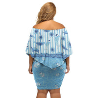 Hawaii Christmas In July Family Matching Off Shoulder Short Dress and Hawaiian Shirt Sky Blue Mele Kalikimaka Sea Animals