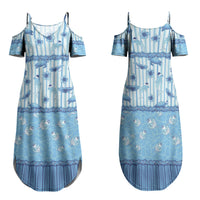Hawaii Christmas In July Family Matching Summer Maxi Dress and Hawaiian Shirt Sky Blue Mele Kalikimaka Sea Animals DT05 Mom's Dress Blue - Polynesian Pride