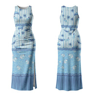 Hawaii Christmas In July Family Matching Tank Maxi Dress and Hawaiian Shirt Sky Blue Mele Kalikimaka Sea Animals DT05 Mom's Dress Blue - Polynesian Pride