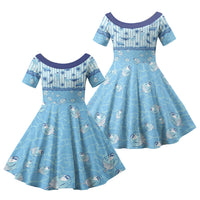 Hawaii Christmas In July Family Matching Tank Maxi Dress and Hawaiian Shirt Sky Blue Mele Kalikimaka Sea Animals DT05 Daughter's Dress Blue - Polynesian Pride