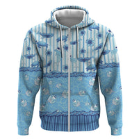 Hawaii Christmas In July Hoodie Sky Blue Mele Kalikimaka Sea Animals DT05 Zip Hoodie Blue - Polynesian Pride