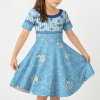 Hawaii Christmas In July Kid Short Sleeve Dress Sky Blue Mele Kalikimaka Sea Animals DT05 KID Blue - Polynesian Pride