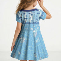 Hawaii Christmas In July Kid Short Sleeve Dress Sky Blue Mele Kalikimaka Sea Animals DT05 - Polynesian Pride