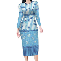 Hawaii Christmas In July Long Sleeve Bodycon Dress Sky Blue Mele Kalikimaka Sea Animals DT05 Long Dress Blue - Polynesian Pride