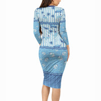 Hawaii Christmas In July Long Sleeve Bodycon Dress Sky Blue Mele Kalikimaka Sea Animals DT05 - Polynesian Pride