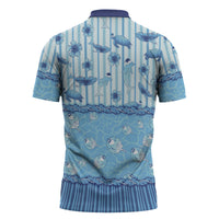 Hawaii Christmas In July Zipper Polo Shirt Sky Blue Mele Kalikimaka Sea Animals DT05 - Polynesian Pride
