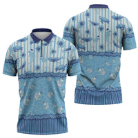 Hawaii Christmas In July Zipper Polo Shirt Sky Blue Mele Kalikimaka Sea Animals