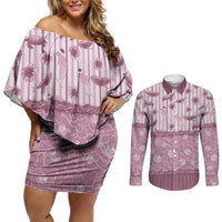 Hawaii Christmas In July Couples Matching Off Shoulder Short Dress and Long Sleeve Button Shirt Dusty Pink Mele Kalikimaka Sea Animals DT05 Pink - Polynesian Pride