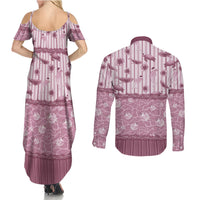Hawaii Christmas In July Couples Matching Summer Maxi Dress and Long Sleeve Button Shirt Dusty Pink Mele Kalikimaka Sea Animals DT05 - Polynesian Pride