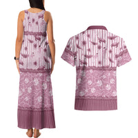 Hawaii Christmas In July Couples Matching Tank Maxi Dress and Hawaiian Shirt Dusty Pink Mele Kalikimaka Sea Animals