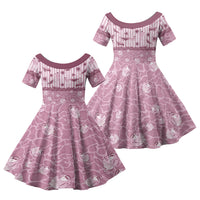 Hawaii Christmas In July Family Matching Off The Shoulder Long Sleeve Dress and Hawaiian Shirt Dusty Pink Mele Kalikimaka Sea Animals DT05 Daughter's Dress Pink - Polynesian Pride