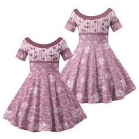 Hawaii Christmas In July Family Matching Off Shoulder Short Dress and Hawaiian Shirt Dusty Pink Mele Kalikimaka Sea Animals DT05 Daughter's Dress Pink - Polynesian Pride