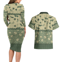 Hawaii Christmas In July Couples Matching Long Sleeve Bodycon Dress and Hawaiian Shirt Olive Green Mele Kalikimaka Sea Animals