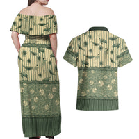 Hawaii Christmas In July Couples Matching Off Shoulder Maxi Dress and Hawaiian Shirt Olive Green Mele Kalikimaka Sea Animals
