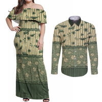 Hawaii Christmas In July Couples Matching Off Shoulder Maxi Dress and Long Sleeve Button Shirt Olive Green Mele Kalikimaka Sea Animals DT05 Green - Polynesian Pride