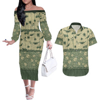 Hawaii Christmas In July Couples Matching Off The Shoulder Long Sleeve Dress and Hawaiian Shirt Olive Green Mele Kalikimaka Sea Animals DT05 Green - Polynesian Pride