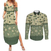 Hawaii Christmas In July Couples Matching Summer Maxi Dress and Long Sleeve Button Shirt Olive Green Mele Kalikimaka Sea Animals DT05 Green - Polynesian Pride