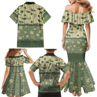 Hawaii Christmas In July Family Matching Mermaid Dress and Hawaiian Shirt Olive Green Mele Kalikimaka Sea Animals DT05 Mom's Dress Green - Polynesian Pride