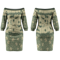 Hawaii Christmas In July Family Matching Off The Shoulder Long Sleeve Dress and Hawaiian Shirt Olive Green Mele Kalikimaka Sea Animals DT05 Mom's Dress Green - Polynesian Pride
