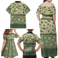 Hawaii Christmas In July Family Matching Off Shoulder Maxi Dress and Hawaiian Shirt Olive Green Mele Kalikimaka Sea Animals DT05 Mom's Dress Green - Polynesian Pride