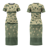 Hawaii Christmas In July Family Matching Short Sleeve Bodycon Dress and Hawaiian Shirt Olive Green Mele Kalikimaka Sea Animals DT05 Mom's Dress Green - Polynesian Pride