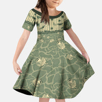 Hawaii Christmas In July Kid Short Sleeve Dress Olive Green Mele Kalikimaka Sea Animals DT05 KID Green - Polynesian Pride