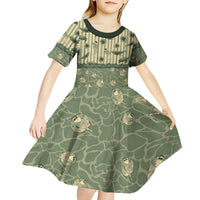Hawaii Christmas In July Kid Short Sleeve Dress Olive Green Mele Kalikimaka Sea Animals DT05 - Polynesian Pride