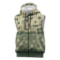Hawaii Christmas In July Sleeveless Zip Hoodie Olive Green Mele Kalikimaka Sea Animals
