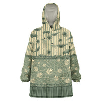 Hawaii Christmas In July Wearable Blanket Hoodie Olive Green Mele Kalikimaka Sea Animals