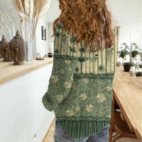 Hawaii Christmas In July Women Casual Shirt Olive Green Mele Kalikimaka Sea Animals