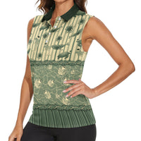 Hawaii Christmas In July Women Sleeveless Polo Shirt Olive Green Mele Kalikimaka Sea Animals
