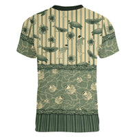 Hawaii Christmas In July Women V-Neck T-Shirt Olive Green Mele Kalikimaka Sea Animals