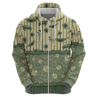 Hawaii Christmas In July Zip Hoodie Olive Green Mele Kalikimaka Sea Animals