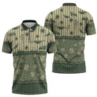 Hawaii Christmas In July Zipper Polo Shirt Olive Green Mele Kalikimaka Sea Animals