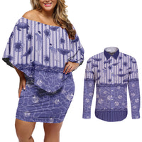 Hawaii Christmas In July Couples Matching Off Shoulder Short Dress and Long Sleeve Button Shirt Amethyst Purple Mele Kalikimaka Sea Animals DT05 Purple - Polynesian Pride