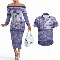 Hawaii Christmas In July Couples Matching Off The Shoulder Long Sleeve Dress and Hawaiian Shirt Amethyst Purple Mele Kalikimaka Sea Animals DT05 Purple - Polynesian Pride
