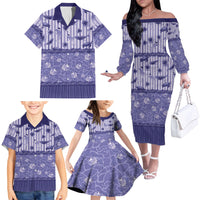 Hawaii Christmas In July Family Matching Off The Shoulder Long Sleeve Dress and Hawaiian Shirt Amethyst Purple Mele Kalikimaka Sea Animals