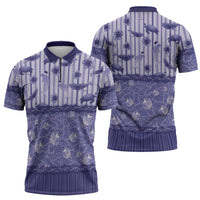 Hawaii Christmas In July Zipper Polo Shirt Amethyst Purple Mele Kalikimaka Sea Animals