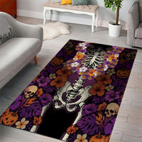 Hawaii Halloween Area Rug Skeleton Bones Flower Lei Tropical Floral DT05 - Polynesian Pride