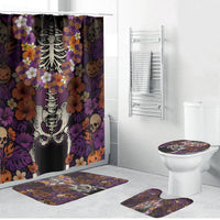 Hawaii Halloween Bathroom Set Skeleton Bones Flower Lei Tropical Floral DT05 Bathroom Set (4 pcs) Black - Polynesian Pride